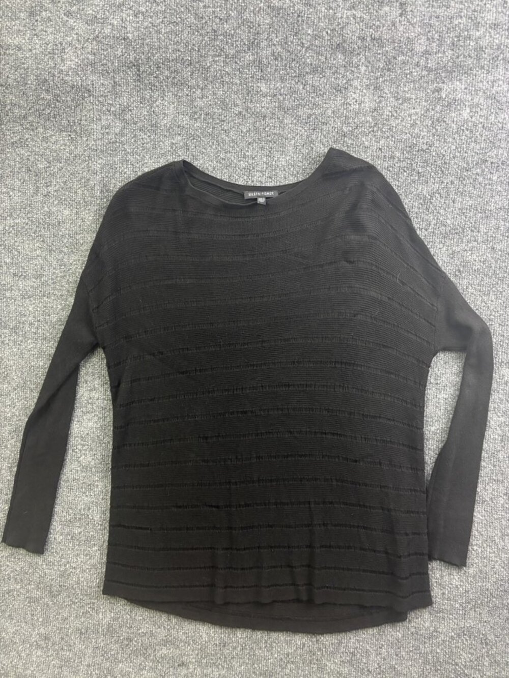 Eileen‎ Fisher Sweater Womens Small Black Striped Open Knit Boat Neck Pullover